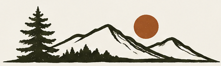 Kinsman Crafted pine trees, mountains and sun emblem